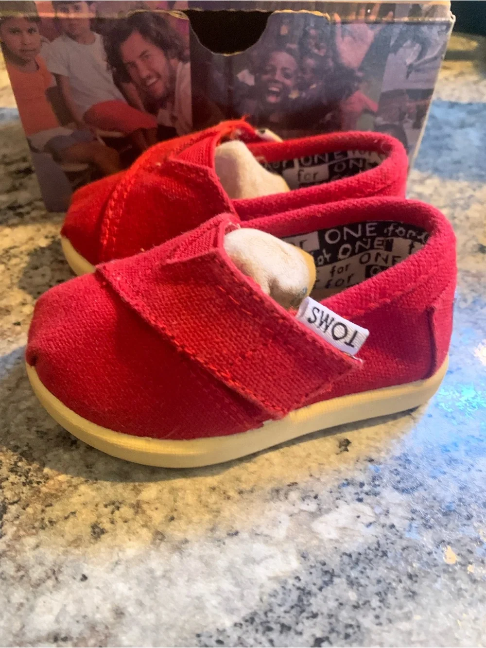 Toms Red Canvas Slip-On Baby/Walker Shoes